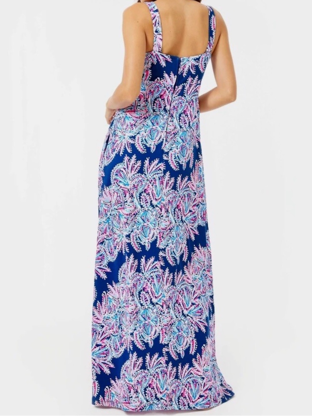 Lilly Pulitzer Blue Pink Tropical Shell Print Sleeveless Maxi Dress with Pockets - Picture 8 of 13